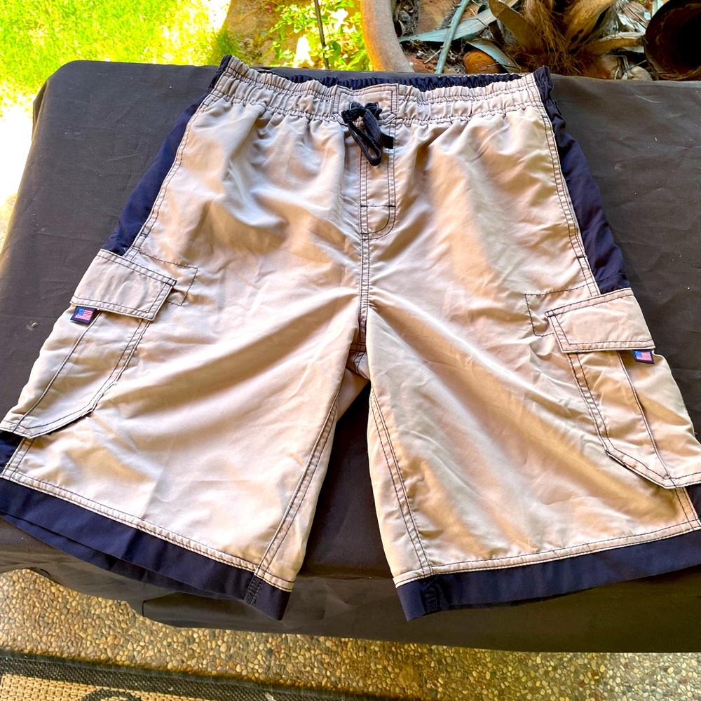 U.S. Apparel, Tan & Black, Swim Trunks, Size M